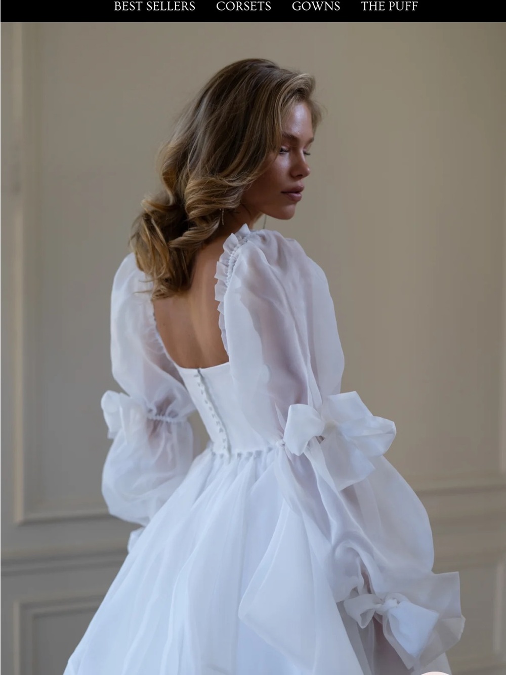 Selkie Ivory Capulet Organza Puff-Sleeve Wedding Gown - Picture 2 of 7
